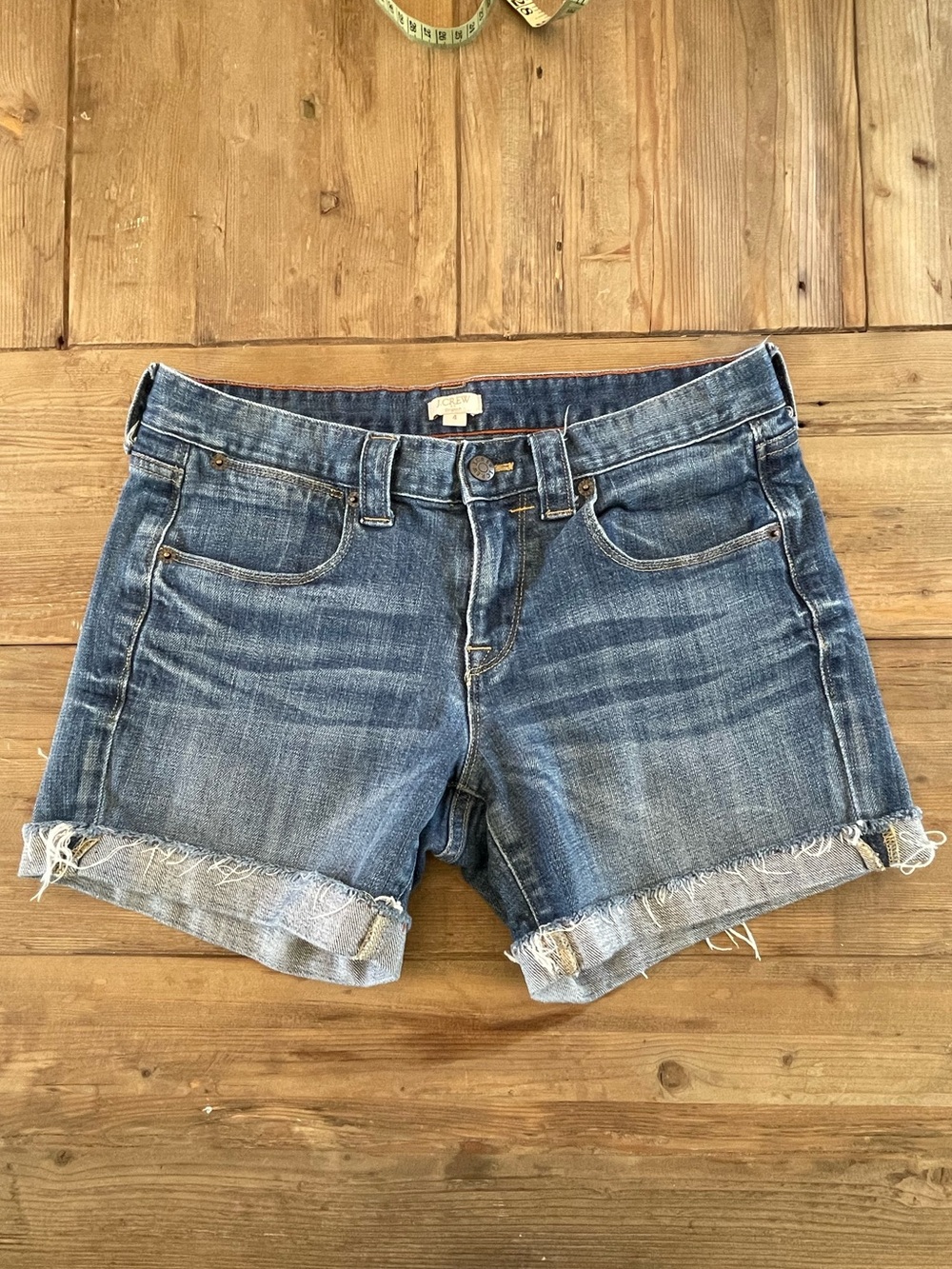 J. Crew Distressed Blue Denim Rolled-Hem Shorts